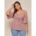 Women's Plus Size Ruffle Trim Cold Shoulder Solid Peplum Top