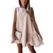 UKAP Women Summer Smocked Short Dress Casual Beach Kaftan Sundress Ladies Sleeveless Bohoemian Ruffle Mini Dress