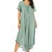 Sakkas Egan Long Embroidered Caftan Dress / Cover Up With Embroidered Cap Sleeves - Aqua - One Size Regular