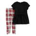 Carters Infant Girls Black Velvet & Red Plaid Baby Outfit Shirt & Leggings