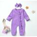 Newborn Baby Girl Fall Outfits, Cute Long Sleeve Button Down Ruffle Romper + Headband 2Pcs Clothes Set