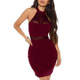 Womens Halter Bodycon Sleeveless Sheer Short Mini Dress Casual Party Clubwear Dresses