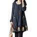 Women's Vintage Floral Hem Crew Neck Long Sleeve Long Tops Casual Mini Dress