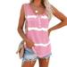 New Women's Summer Sleeveless Tie Dye T Shirts Button Vest Striped T Shirts Casual Crewneck Tops