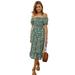 Bohemian Floral Print Cold Shoulder Dress for Women Fashion Casual Ruffle Mid Dress Vocation Beach Party Dresses