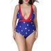 Sexy Dance Plus Size Womens Monokini One Piece Padded Swimsuit Swimwear Deep V Neck Bathing Suit Stars Printed Beachwear Bathing Suit Swimming Costume Blue L-4XL