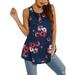 Womens Fashion Henley Floral Tank Tops Loose Sleeveless Button Down Shirts