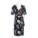 Adrianna Papell Surplice Neck Short Sleeve Floral Print Tie Side Rayon Jersey Faux Wrap Dress-BLACK MULTI