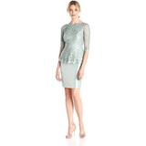 Adrianna Papell Women's Floral Embroidered Peplum Dress, Celadon, 2