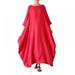 Women's Loose Retro Printed Maxi Skirt Half Sleeve Cotton Linen Casual Dress