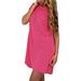 Atralife Dress Round Neck Loose Large Size A-Line Solid Color Dress Rose Red 3Xl