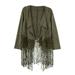 Suzicca New Fashion Women Jacket Faux Suede Leather Crochet Lace Patchwork Tassel Casual Coat Brown/Black/Army Green