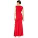 Adrianna Papell Long Pleat Wrap Crepe Dress with Fabric Flower and Ruffle Detail Red Fire