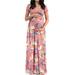 Colisha Women's Casual Maternity Dress Short Sleeve Maxi Pregnancy Dress for Baby Shower Floral Printed Dress with Waist Belt