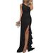 Women's One Shoulder Dress Sleeveless Dress Ruffle Dress Sexy Clubwear Dress Solid Color Dress High Slit Elegant Long Dress