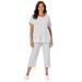 Woman Within Women's Plus Size Striped Inset & Capri Set Pants