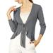 Allegra K Junior's Tie Front Ruffled Hem Crop Knit Cardigan Grey M