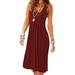 HAWEE Women Summer Casual Sleeveless Mini Plain Pleated Tank Vest Pleated Sun Dresses