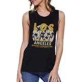 Los Angeles Beaches Womens Black Vintage Design Muscle Tee Shirt