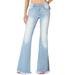 TheMogan Women's 0~3X Retro 70S Button Fly Mid Rise Stretch Denim Fray Flare Jeans