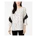 ALFANI Womens Ivory Ruffled Sleeve Polka Dot 3/4 Sleeve Crew Neck Blouse Top Size: M