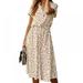Alvage Women's Dress Wrap V Neck Puff Long Sleeve Pleated Elegant Midi Dress with Belt Boho Dress Midi Dress