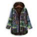 AngelBee Ethnic Print Women Hooded Coat Rustic Long Sleeve Fleece Jacket (Blue XL)