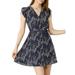 Allegra K Women's Floral Crossover V Neck Petal Sleeves Belted Dress