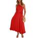 UKAP Solid Maxi Dress For Women Casual Sexy One Shoulder Summer Dress Lace Up A-Line Sundress Clubwear Loungewear