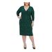 TOMMY HILFIGER Womens Green Printed Long Sleeve V Neck Below The Knee Sheath Evening Dress Size 22W