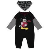 Disney Infant Boys Mickey Mouse Valentines Outfit Coverall & Bandana Bib Set