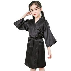 Flmtop Summer Girls Silk Robe Solid Color Children Pajamas Kids Soft Bathrobe Sleepwear