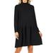 Women's Casual Peplum Turtleneck Long Sleeves Pockets Solid Knitted Sweater Mini Midi Dress