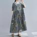 Tomshoo Vintage Women Cotton Linen Dress Print O Neck Short Sleeve Pocket Loose Casual Sundress Maxi Dress