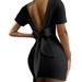 Sexy Round Neck Women Black Dress Fashion Backless Party Dress Slim Cut-out Tie Dresses for Ladies