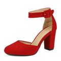 Dream Pairs Women's Fashion Ankle Strap Shoes Close Toe Chunky High Heel Dress Shoes Angela Red/Suede Size 10