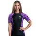 Aqua Design Short Sleeve Rash Guard Women: UPF 50+ UV Protection Swim Shirt Top: Liquid Purple/Black size 5X-Large