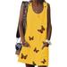 New Women's Summer Casual Butterfly Print Dress Sleeveless Button Pocket Mini Tank Dress Sexy A Line Beach Dresses