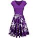 Avamo Women V Neck Pleated Swing Dress Party Holiday Cocktail Midi Dress Ladies Vintage Floral Print Patchwork Dress