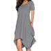 UKAP Women Summer Dress Crew Neck Boyfriend Elegant Party Tunic Top Dress Slim-Fit Shortsleeve Cocktail Midi Dress Gray XL(US 14-16)