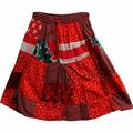 Indian Bohemian Gypsy Vintage Ethnic Patchwork Cotton Mini / Mid-Length Skirt - Red