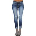 Women Fashion Mid Waist Denim Jeans Fashion Stretch Skinny Rolled Cuff Denim Pants Jeans Trouser Plus Size S-5XL