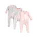 Touched by Nature Newborn Baby Girls Organic Cotton Sleep 'N Play Footie Pajamas, 3-pack