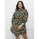 ELOQUII Elements Women's Plus Size Floral Print Shirt Dress with Puff Sleeves