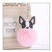 Fluffy Pompom Ball Bulldog Keychain PU Leather Dog Bag Charm Car Keys Holder Keyring