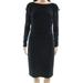 RALPH LAUREN Womens Black Sheer-sleeve Ruffle-trim Long Sleeve Jewel Neck Knee Length Sheath Cocktail Dress Size: 4