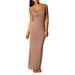 Niuer Casual Crew Neck Maxi Dress For Women Summer Sleeveless Bodycon Solid Color Sundress Party Club Slim Tank Dress