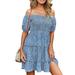 Mini Dress for Women Sexy Off Shoulder Dress Casual Floral Swing Dress Summer Beach Sundress