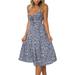 Floral Dress for Women Summer Fashion Dresses Tie Front V-Neck Spaghetti Strap Button Down A-Line Backless Swing Midi Dress