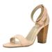 TOETOS Women's Classic Ankle Strap Open Toe Sandals Mid Chunky Heel Buckle Pump Sandals STELLA-02 PINK/DUST Size 9